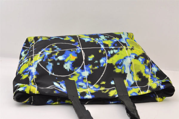 Authentic PRADA Weather Map Nylon Tessuto Leather Shoulder Tote Bag Black 0018J