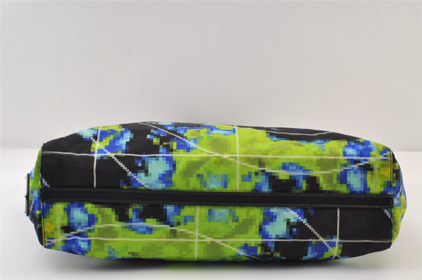 Authentic PRADA Weather Map Nylon Tessuto Leather Shoulder Tote Bag Black 0018J