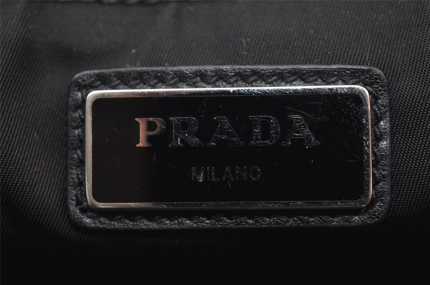 Authentic PRADA Weather Map Nylon Tessuto Leather Shoulder Tote Bag Black 0018J