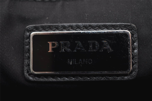 Authentic PRADA Weather Map Nylon Tessuto Leather Shoulder Tote Bag Black 0018J