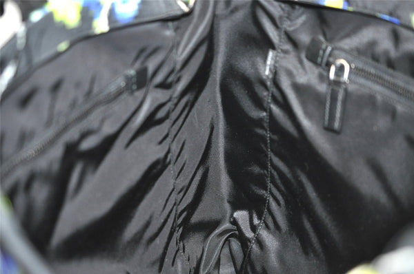 Authentic PRADA Weather Map Nylon Tessuto Leather Shoulder Tote Bag Black 0018J