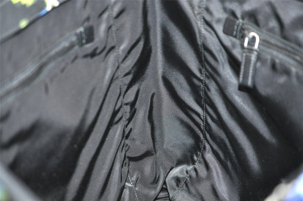 Authentic PRADA Weather Map Nylon Tessuto Leather Shoulder Tote Bag Black 0018J