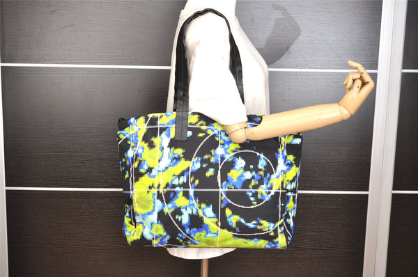 Authentic PRADA Weather Map Nylon Tessuto Leather Shoulder Tote Bag Black 0018J