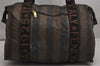 Authentic FENDI Vintage Pequin Hand Boston Bag PVC Leather Brown Black 0018K