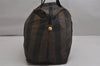 Authentic FENDI Vintage Pequin Hand Boston Bag PVC Leather Brown Black 0018K