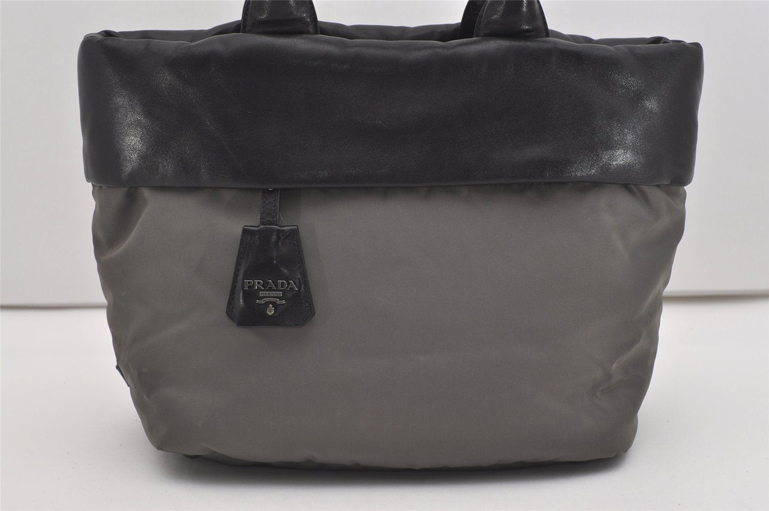 Authentic PRADA Vintage Nylon Tessuto Leather 2Way Shoulder Tote Bag Gray 0019J