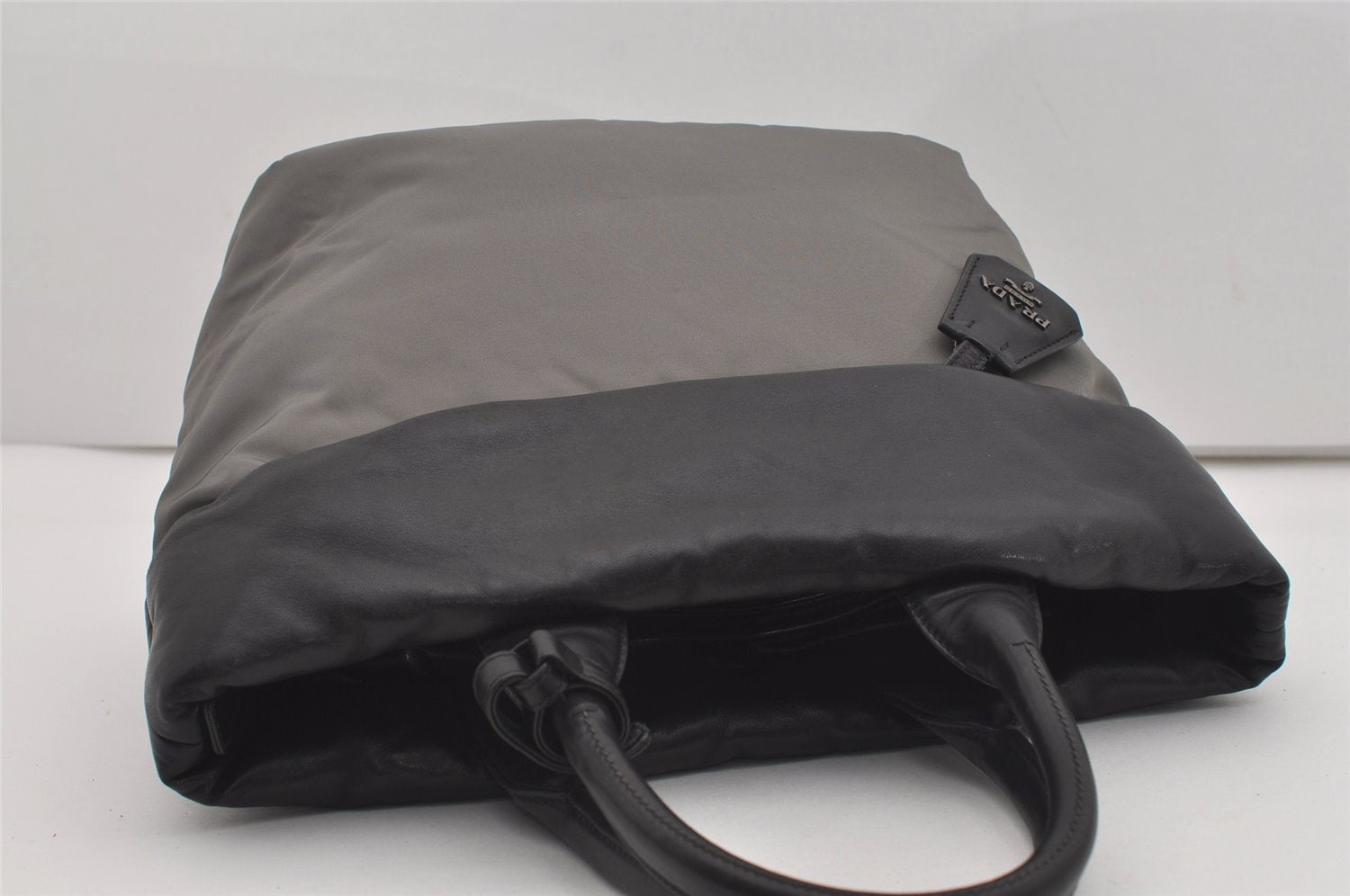 Authentic PRADA Vintage Nylon Tessuto Leather 2Way Shoulder Tote Bag Gray 0019J