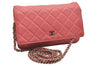 Authentic CHANEL Calf Skin Matelasse Chain Wallet Shoulder Cross Bag Pink 0020J