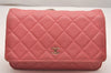 Authentic CHANEL Calf Skin Matelasse Chain Wallet Shoulder Cross Bag Pink 0020J