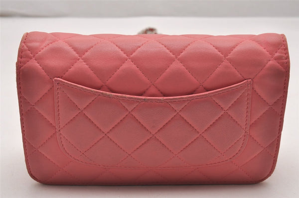 Authentic CHANEL Calf Skin Matelasse Chain Wallet Shoulder Cross Bag Pink 0020J