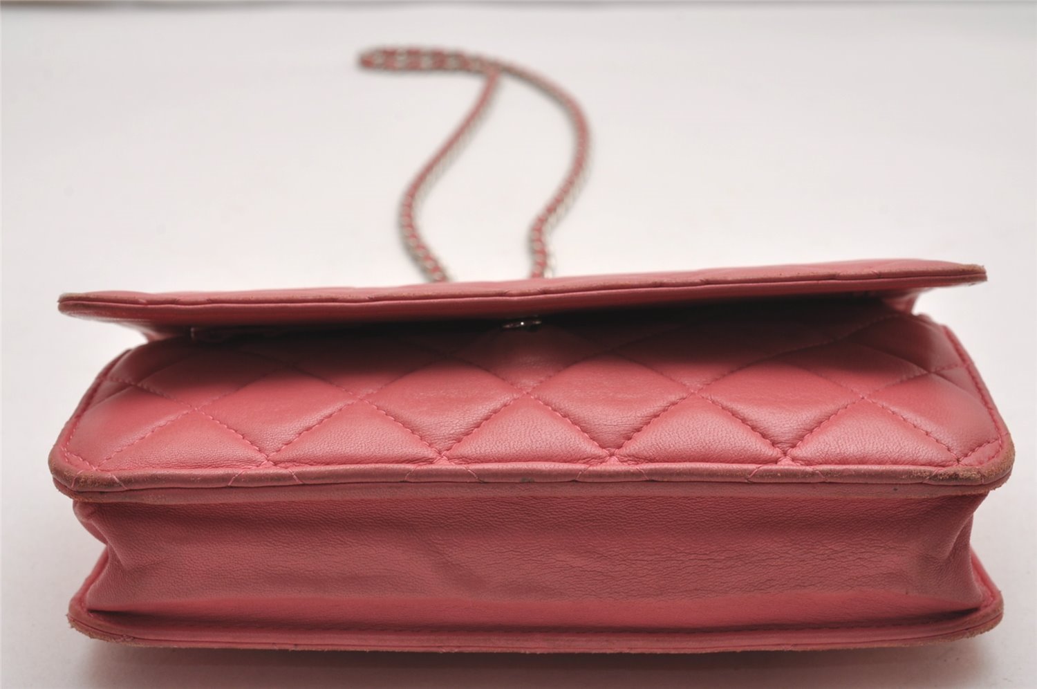 Authentic CHANEL Calf Skin Matelasse Chain Wallet Shoulder Cross Bag Pink 0020J