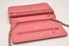 Authentic CHANEL Calf Skin Matelasse Chain Wallet Shoulder Cross Bag Pink 0020J