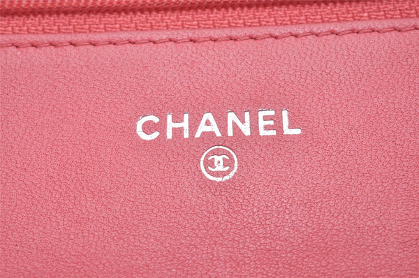 Authentic CHANEL Calf Skin Matelasse Chain Wallet Shoulder Cross Bag Pink 0020J