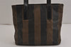 Authentic FENDI Pequin 2Way Hand Tote Bag PVC Leather Brown Black 0020K