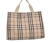 Authentic BURBERRY Vintage Nova Check Canvas Leather Tote Hand Bag Beige 0021K