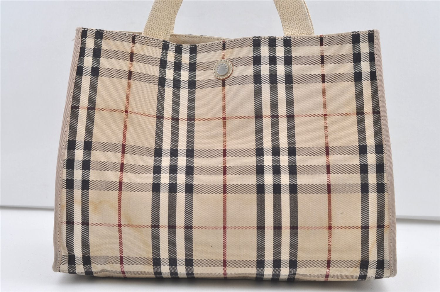 Authentic BURBERRY Vintage Nova Check Canvas Leather Tote Hand Bag Beige 0021K