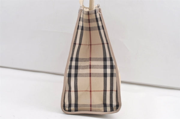 Authentic BURBERRY Vintage Nova Check Canvas Leather Tote Hand Bag Beige 0021K