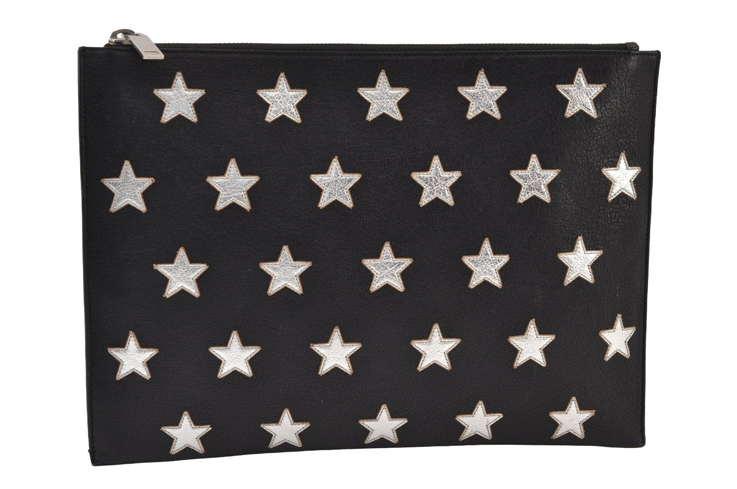 Authentic SAINT LAURENT Star Clutch Bag Pouch Leather 397295 Black YSL 0022J