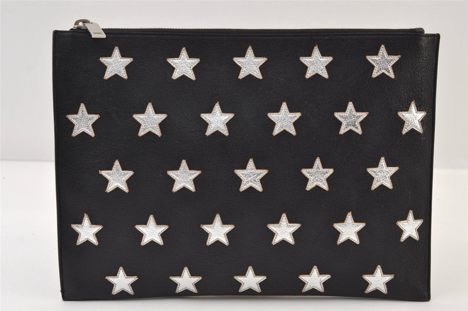 Authentic SAINT LAURENT Star Clutch Bag Pouch Leather 397295 Black YSL 0022J