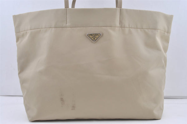 Authentic PRADA Vela Nylon Tessuto Leather Shoulder Tote Bag 1BG107 Beige 0024K