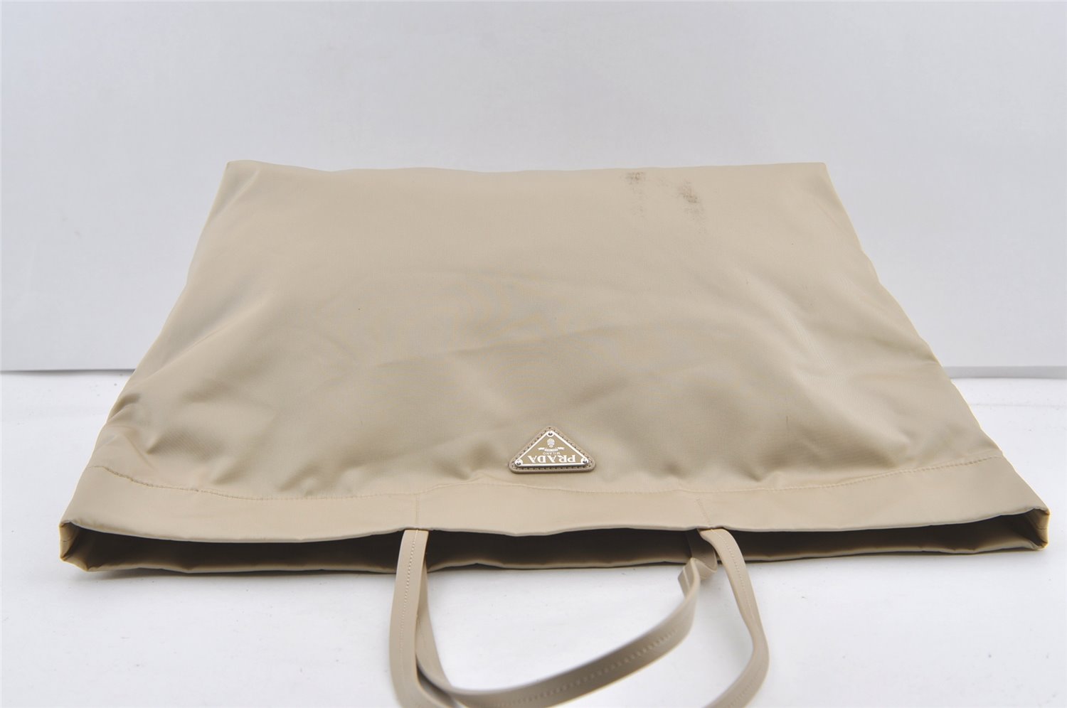 Authentic PRADA Vela Nylon Tessuto Leather Shoulder Tote Bag 1BG107 Beige 0024K