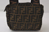 Authentic FENDI Vintage Zucca Hand Bag Purse Nylon Leather Brown 0026J