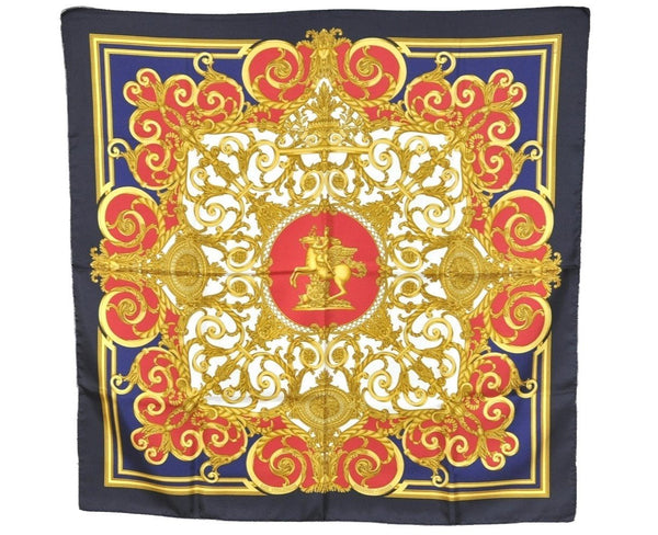 Authentic HERMES Carre 90 Scarf "LES TUILERIES" Silk Navy Blue 0027J