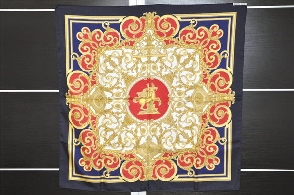 Authentic HERMES Carre 90 Scarf "LES TUILERIES" Silk Navy Blue 0027J