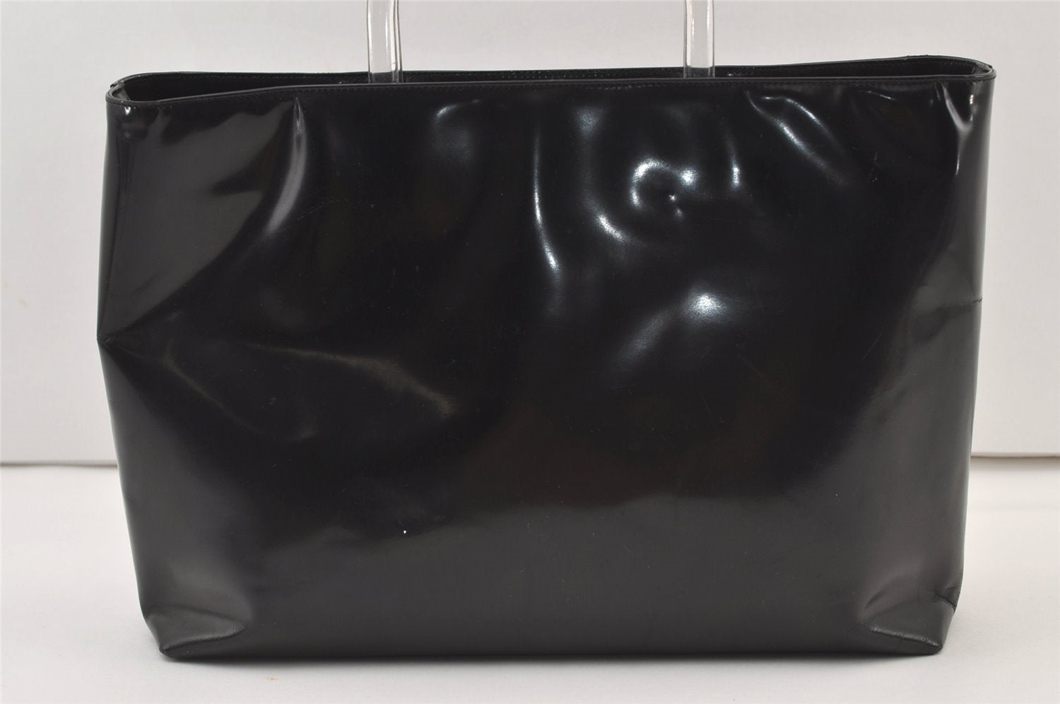 Authentic PRADA Vintage Leather Plastic Hand Bag Black 0027K