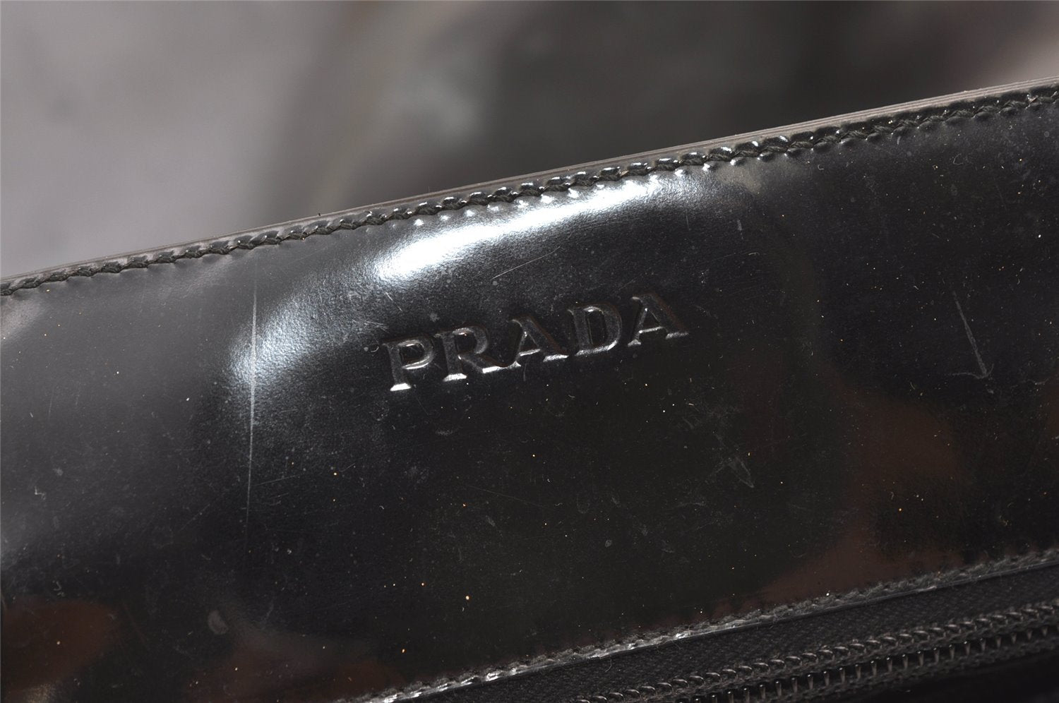 Authentic PRADA Vintage Leather Plastic Hand Bag Black 0027K