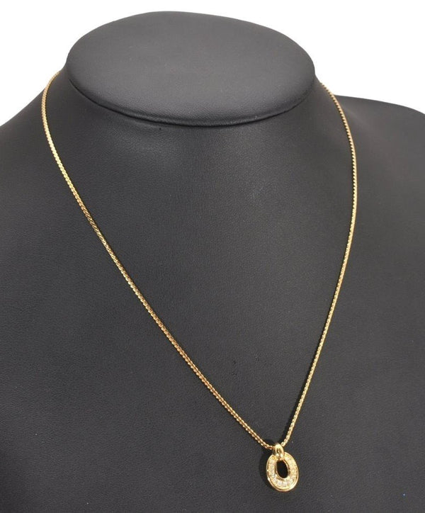 Authentic Christian Dior Gold Tone Chain Rhinestone Pendant Necklace CD 0028J