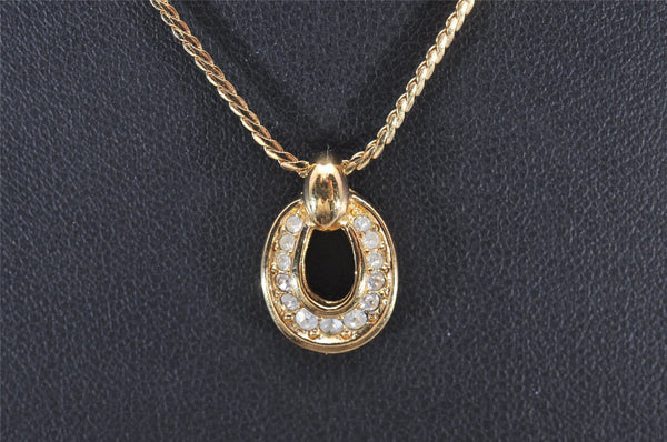 Authentic Christian Dior Gold Tone Chain Rhinestone Pendant Necklace CD 0028J