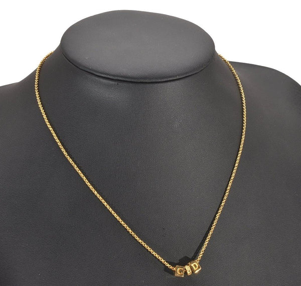 Authentic Christian Dior Gold Tone Chain Rhinestone Pendant Necklace CD 0029J