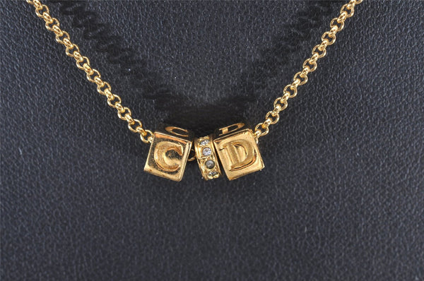 Authentic Christian Dior Gold Tone Chain Rhinestone Pendant Necklace CD 0029J