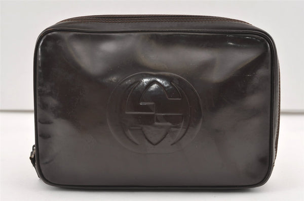 Authentic GUCCI Interlocking G Clutch Hand Bag Purse Enamel Brown Junk 0029K