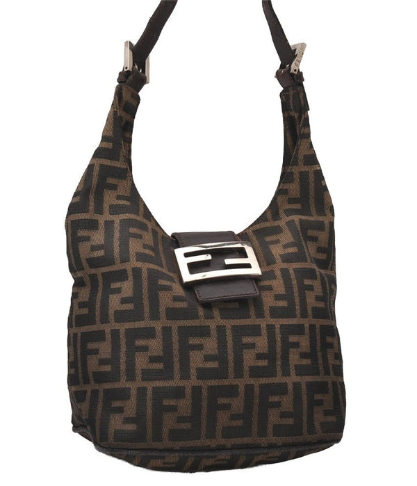 Authentic FENDI Zucca Shoulder Hand Bag Purse Canvas Leather Brown 0031J