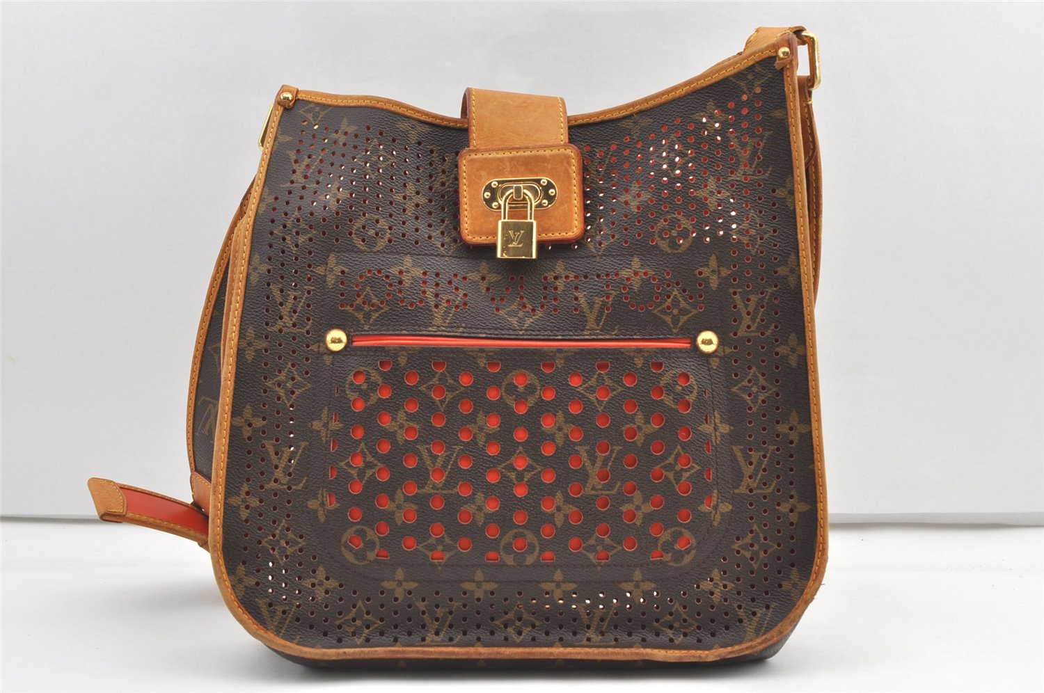 Auth Louis Vuitton Monogram Perfo Musette Shoulder Cross Bag Red M95174 LV 0031K