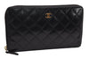 Authentic CHANEL Caviar Skin Matelasse Long Wallet Purse CC Logo Black 0032K