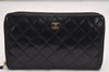 Authentic CHANEL Caviar Skin Matelasse Long Wallet Purse CC Logo Black 0032K