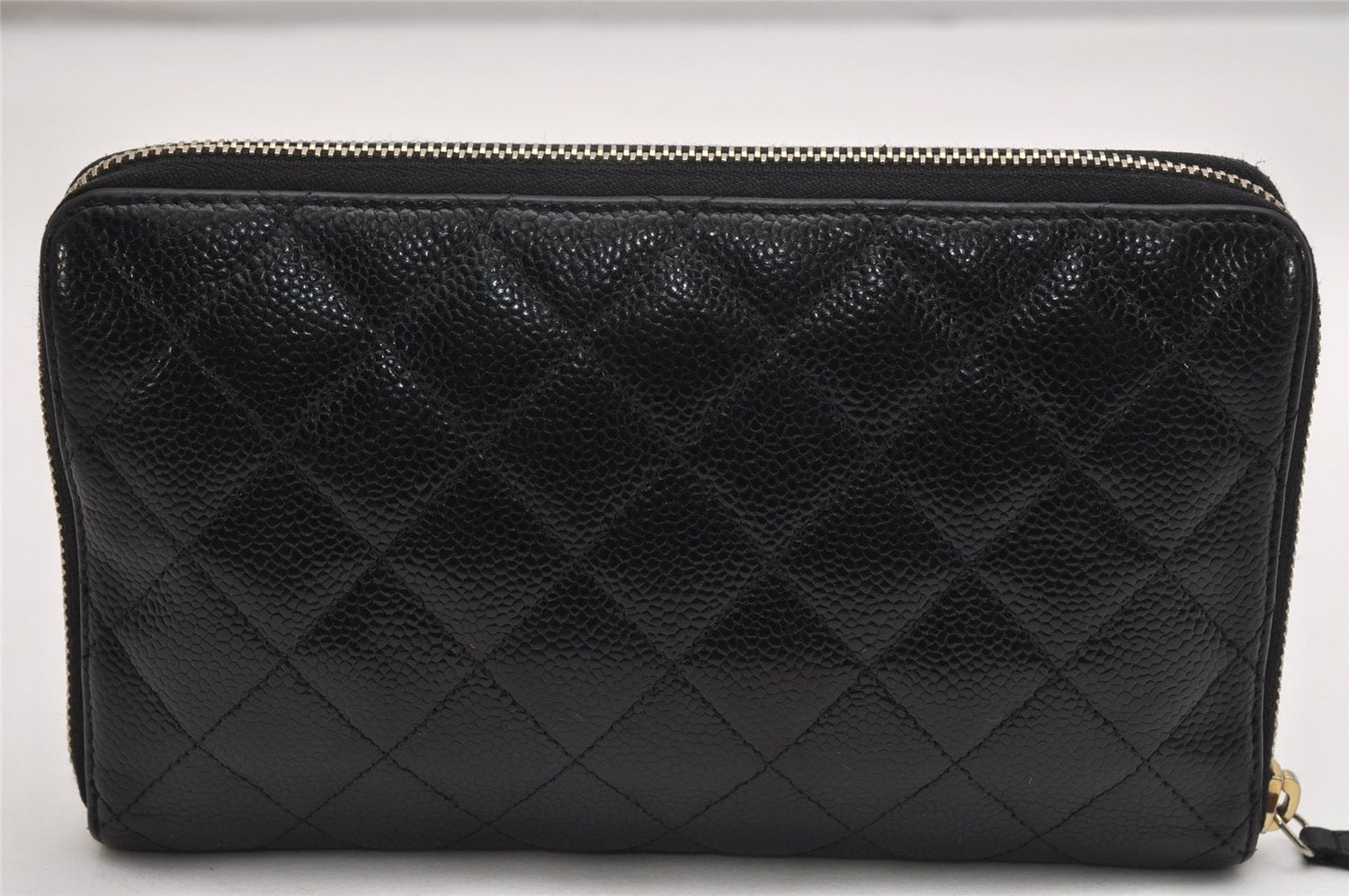 Authentic CHANEL Caviar Skin Matelasse Long Wallet Purse CC Logo Black 0032K