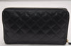 Authentic CHANEL Caviar Skin Matelasse Long Wallet Purse CC Logo Black 0032K