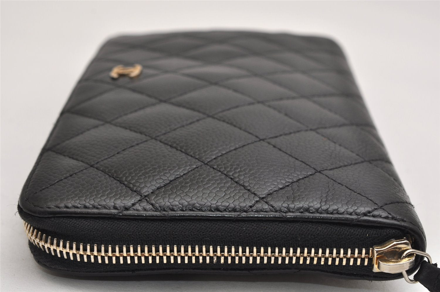 Authentic CHANEL Caviar Skin Matelasse Long Wallet Purse CC Logo Black 0032K