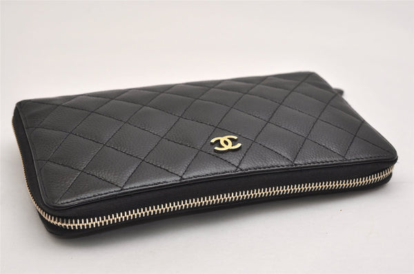 Authentic CHANEL Caviar Skin Matelasse Long Wallet Purse CC Logo Black 0032K