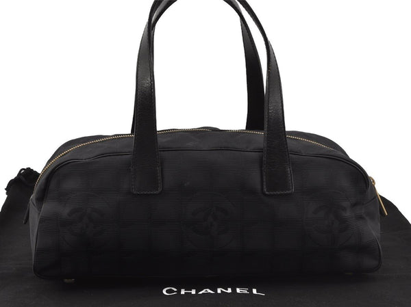 Authentic CHANEL New Travel Line Shoulder Hand Bag Nylon Leather Black 0033J