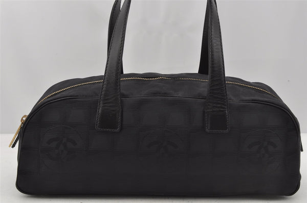 Authentic CHANEL New Travel Line Shoulder Hand Bag Nylon Leather Black 0033J