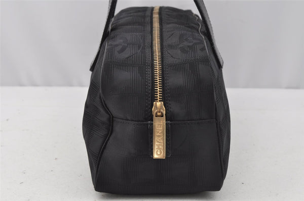 Authentic CHANEL New Travel Line Shoulder Hand Bag Nylon Leather Black 0033J