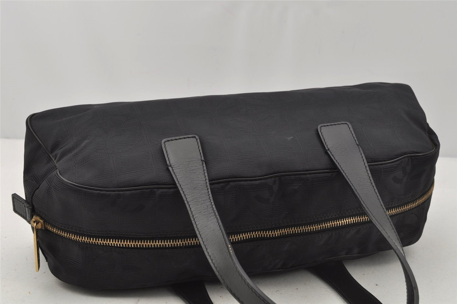 Authentic CHANEL New Travel Line Shoulder Hand Bag Nylon Leather Black 0033J