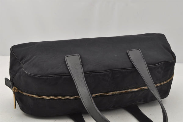 Authentic CHANEL New Travel Line Shoulder Hand Bag Nylon Leather Black 0033J