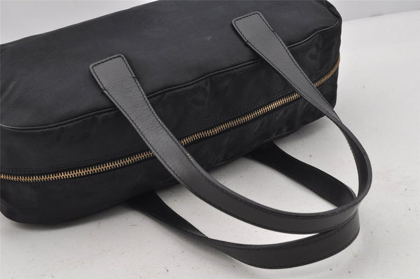 Authentic CHANEL New Travel Line Shoulder Hand Bag Nylon Leather Black 0033J