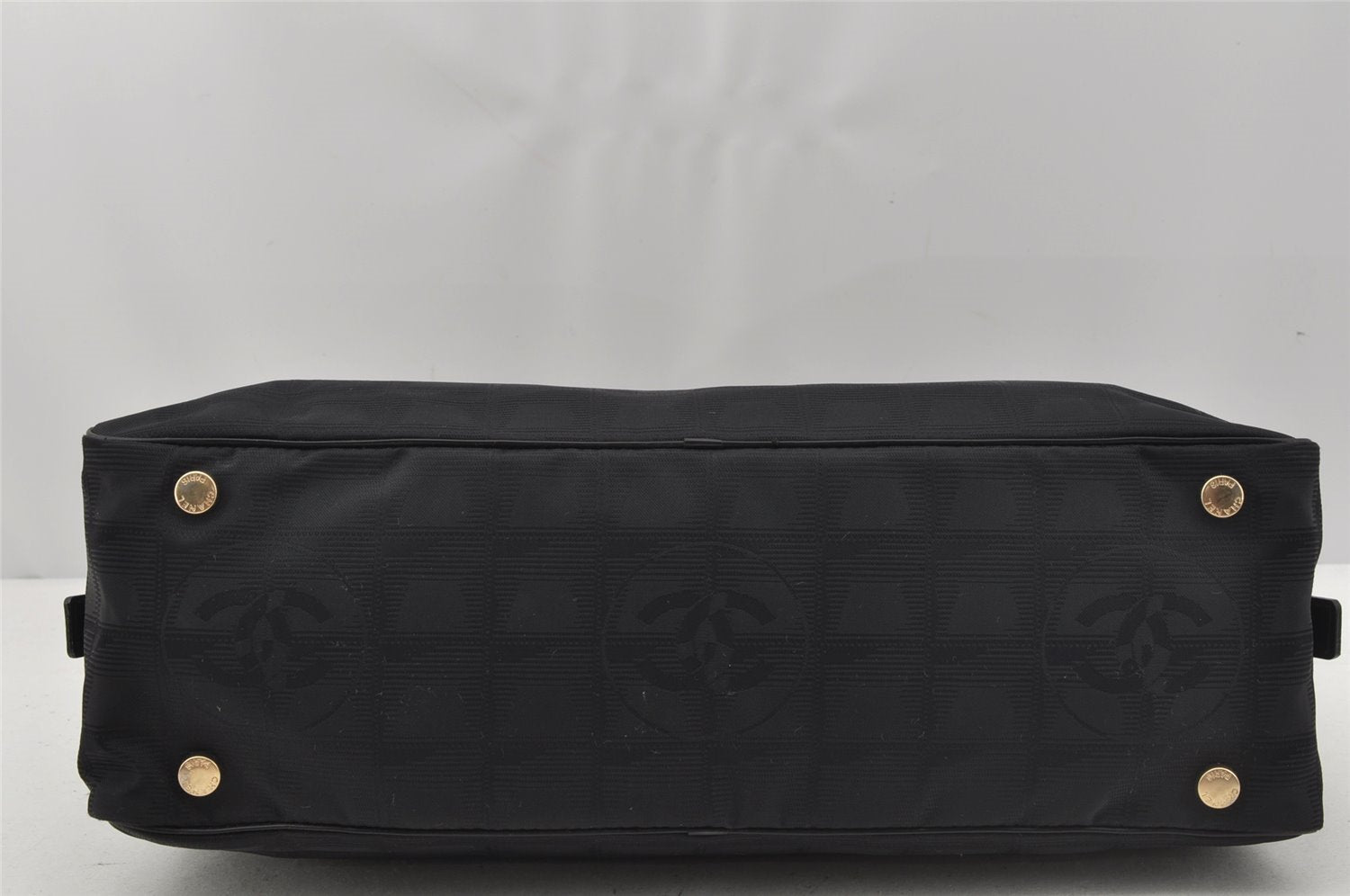 Authentic CHANEL New Travel Line Shoulder Hand Bag Nylon Leather Black 0033J